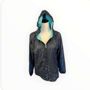 Christopher & Banks Black Textured Zip Hoodie Jacket - Teal Lined, Sz M (273-1)